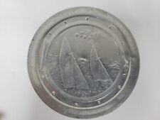 Vintage Tin Metal Aluminum Collapsible Drinking Cup w/ Sailboat on Lid picture