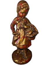 Vintage Cont Studios  Figurines Painted Copper & Red Color Girl With Bunny picture