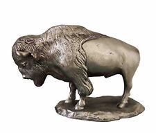 Vintage American Bison Buffalo Pewter Western Artwork Statue 3” x 4 3/8” picture