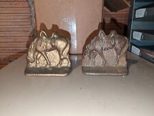 Vintage Pair Cast Iron Bronze Brass Finish Bookends, Saddled Horses picture