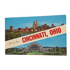 Postcard Greetings From Cincinatti Ohio Banner Union Terminal Chrome Posted picture
