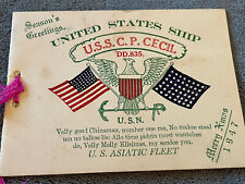1947 USS CP Cecil DD 835 US Asiatic Fleet Merry Christmas Card W/ Picture Inside picture