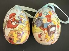Vintage Easter Egg Ornaments 2 Decorations Rooster Chicks Birds Frogs Grannycore picture