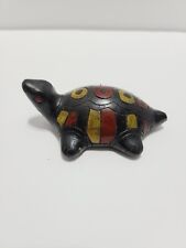 Small Handpainted And Handcarved Black Yellow Red Clay Turtle Figurine picture