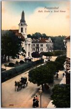 VINTAGE POSTCARD CATHOLIC CHURCH AND HOTEL KREUZ VIEW FRANZENBAD GERMANY 1910s picture