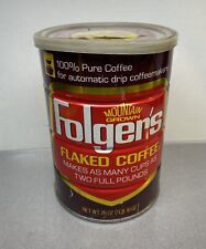 Vintage Coffee Can Folgers 26 oz Flaked Coffee Tin Can W Cracked Plastic Lid picture