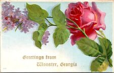 Wooster GA Greetings Pink Rose Embossed c1910s postcard BQ6 picture