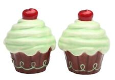 Life is Sweet Green Bakery Cupcake Cherry on Top Salt and Pepper Shakers Set picture