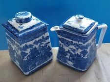 BLUE WILLOW VINTAGE E & R BISCUIT/COOKIE JAR & 6cup TEAPOT SET picture