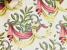 Vntg 1940s barkcloth Goldco fabric valence pink chartreuse green swirls leaves picture