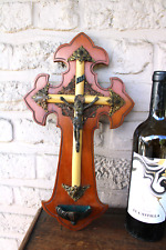 Antique wood metal crucifix religious picture