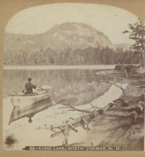 c 1900 ROW BOAT ECHO LAKE, NORTH CONWAY MAN ROWING STEROVIEW 33-21 picture