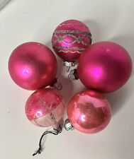 SHINY BRITE Glass Ornaments Pink Fuchsia Magenta Lot of 5 Vintage picture