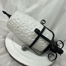 VTG Thomas Industries Hanging Light MCM Wrought Iron White Textured Globe picture