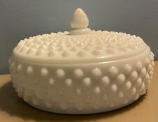 Vintage Fenton Hobnail Milk Glass Candy Dish Trinket Bowl Powder Box Lid 6