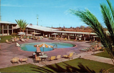 Caravan Inn Motel Lancaster California CA Old Cars c1950s Swimming Pool Postcard picture