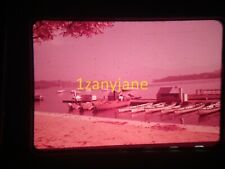 3T13 VINTAGE Photo 35mm Slide LAKE LUCERNE 1959 CANOES DOCKED BOATS ON WATER picture