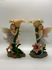 Pair of Fairy Holding Flower  Candle Holder  Figurine Statue by Long Arch 2002 picture