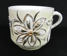 Vtg Mustache Saver Mug Cup Opalescent White Yellow Gold Bold Floral JPF Germany picture