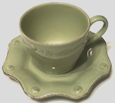 Juliska Berry & Thread Vintage Pistachio Green Ceramic Coffee Mug Saucer Set picture