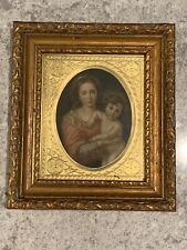 Vintage Italian Wood Framed Madonna/Child By Murillo Gold Foil Matting 6” x 6.5” picture