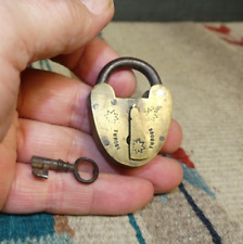 Vintage Hand Made Brass Padlock Early STAR Trunk Key Padlock WOW picture
