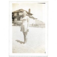 New Haven Beach Babe Vintage Snapshot Photo 1940s CT Pretty Woman Sand Swimsuit picture