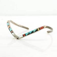 Vintage Native American Sterling Silver Cuff Bracelet Turquoise, Coral, Jet, MOP picture
