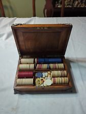 antique 1800's handmade wooden tiger oak poker caddy Some Clay Chips 2 Rare picture