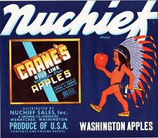 10 Vintage NUCHIEF CRANE'S Brand Apple Fruit Crate Labels Wenatchee, Washington picture