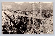 RPPC Postcard Royal Gorge Bridge CO Colorado Highest Bridge B&W Old Car picture