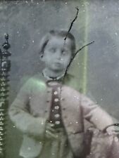Antique 1890's Tin Type Little Boy With Ghostly White Eyes Spooky guetta Percha picture