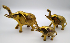 Vintage Detailed Solid Brass Elephants Set Of 3 Small Medium & Large Very Nice  picture
