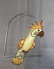Vintage Hand Painted Ceramic Mexico Folk Art Hanging Cockatoo Parrot 14
