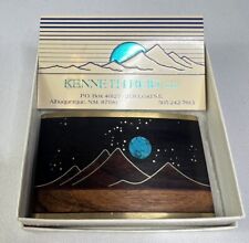Vintage Southwestern Kennth Reid Wood Turquoise Moon Stars Mountain Belt Buckle picture