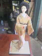 Vintage Handmade Geisha Doll With Stand. Silk Fabric Kimono picture