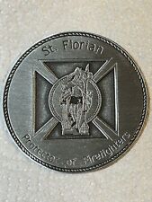 VINTAGE  Pewter  ST FLORIAN Protector Of Firefighters Medal With Adhesive Back picture