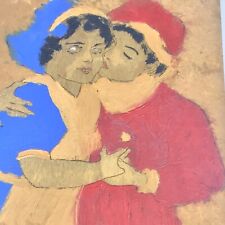 Christmas Couple Antique Wooden Painted Postcard 1908 picture