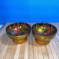 2- Vintage Russian Khokhloma Hand Painted Laquer Bowls USSR 4