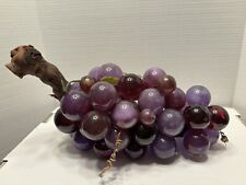 Vintage Lucite Grapes On Driftwood Purple Cluster MCM Large 12” Long 5.5 lbs picture