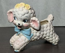 Vintage Rubens Pottery White Lamb Planter Blue Bow Made in Japan picture