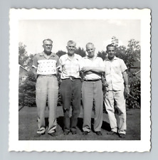 Vintage 50s 60s Photo - Four Men Standing Outside - Black and White Snapshot picture