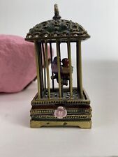 Enameled ring/pill box bird in bird cage Rare picture