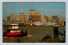 New Orleans LA, Skyline, Cruise Ship Mark Twain, Louisiana Vintage Postcard picture