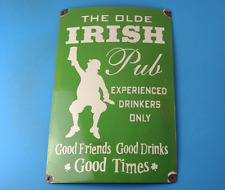 Vintage Olde Irish Pub Sign - Large Bar Diner Porcelain Shamrock Gas Pump Sign picture