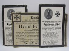 Original WWI German Militia Soldier x2 Death Cards & 1 Newspaper Clip Set 1915 picture