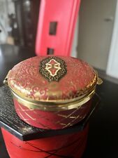 Vintage Brevettata Red Hand Tooled Italian Leather Lined Trinket Box picture
