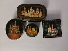 Lot Of 4 Russian Hand Painted And Signed Laquer Trinket Boxes All Church's picture