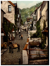 England. Clovelly. High Street. Vintage photochrome by P.Z, photochrome Zurich picture