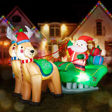 Santa Reindeer Sleigh Inflatable 6.9Ft Lighted Christmas Blowup Outdoor Yard Dec picture